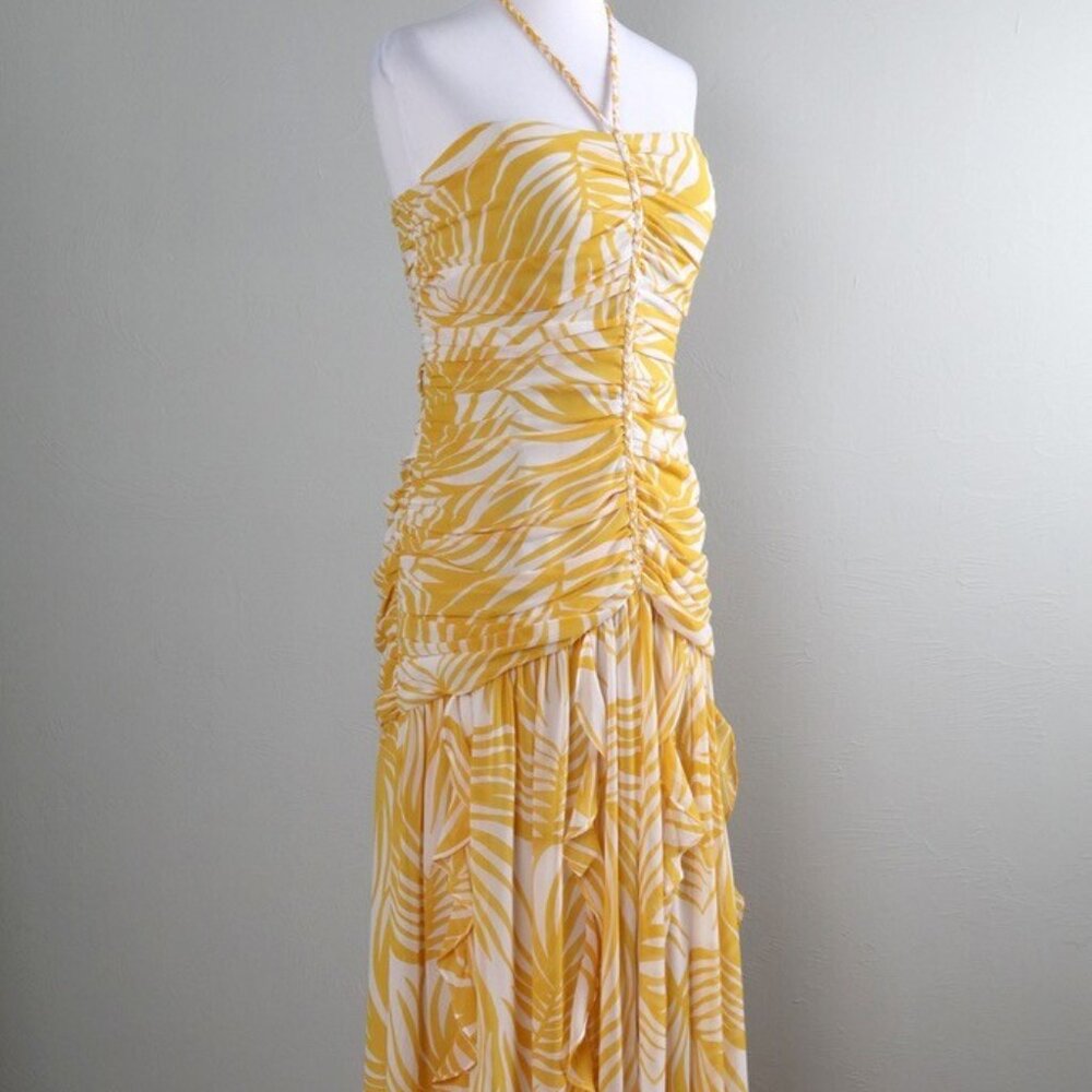 White House Black Market Halter Braid Ruched Maxi Dress NWT Size 0